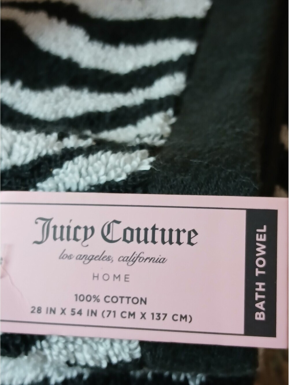 Juicy Couture Zebra Bath Towel Set 3 Piece Black White 100% Cotton NWT HTF Set - Picture 5 of 6